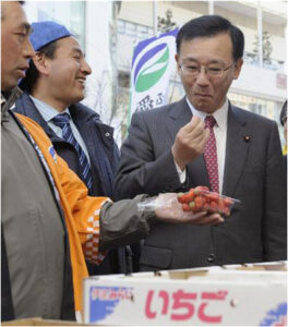 いちごを食べる谷垣元総裁